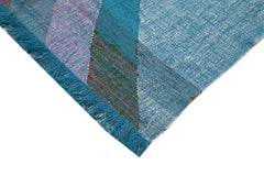 Scrap Mavi Geometrik Pamuk Yün El Dokuma Halısı 310x443 Agacan