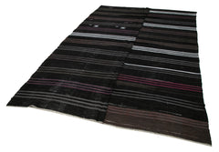 Geometric Kilim Siyah Geometrik Keçi Tüyü El Dokuma Halısı 200x322 Agacan