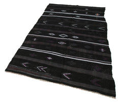 Geometric Kilim Siyah Geometrik Keçi Tüyü El Dokuma Halısı 148x253 Agacan