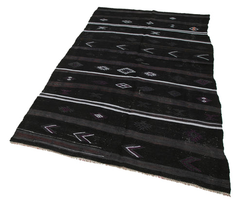 Geometric Kilim Siyah Geometrik Keçi Tüyü El Dokuma Halısı 148x253 Agacan