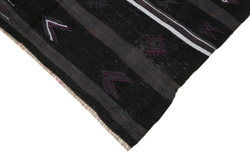 Geometric Kilim Siyah Geometrik Keçi Tüyü El Dokuma Halısı 148x253 Agacan