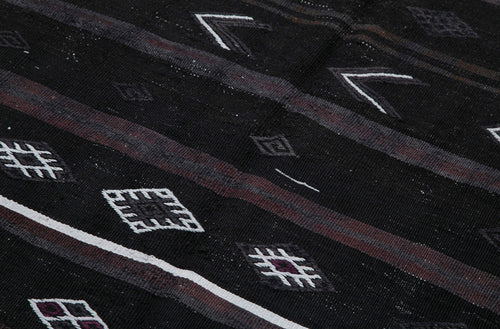Geometric Kilim Siyah Geometrik Keçi Tüyü El Dokuma Halısı 148x253 Agacan