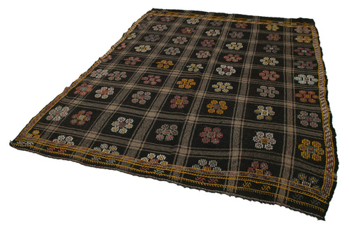 Geometric Kilim Kahverengi Geometrik Keçi Tüyü El Dokuma Halısı 197x245 Agacan