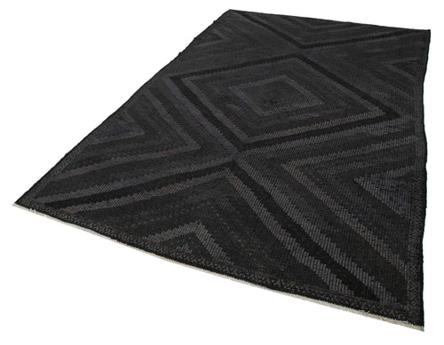 Geometric Kilim Siyah Geometrik Keçi Tüyü El Dokuma Halısı 195x318 Agacan