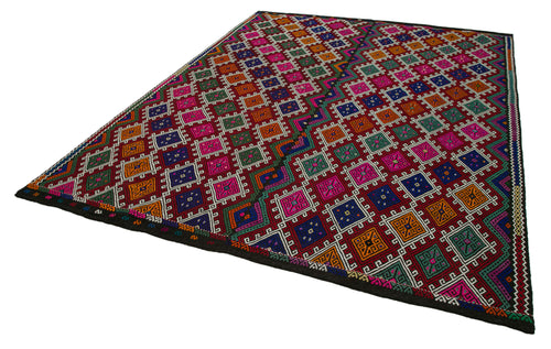 Geometric Kilim Beyaz Geometrik Keçi Tüyü El Dokuma Halısı 248x312 Agacan