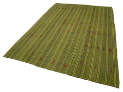Geometric Kilim Yeşil Geometrik Keçi Tüyü El Dokuma Halısı 188x277 Agacan