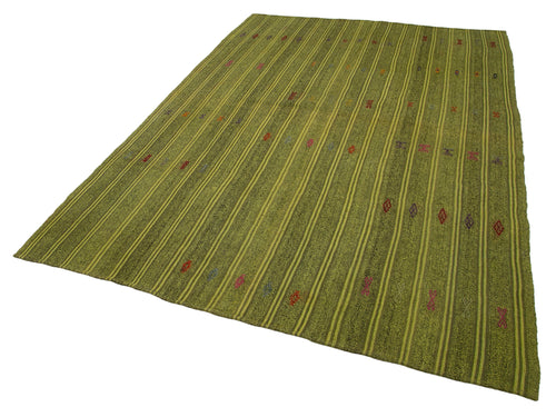 Geometric Kilim Yeşil Geometrik Keçi Tüyü El Dokuma Halısı 188x277 Agacan