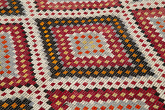 Geometric Kilim Beyaz Geometrik Keçi Tüyü El Dokuma Halısı 181x343 Agacan