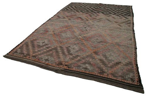 Geometric Kilim Kahverengi Geometrik Keçi Tüyü El Dokuma Halısı 230x365 Agacan