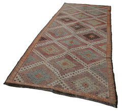 Geometric Kilim Bej Geometrik Keçi Tüyü El Dokuma Halısı 145x370 Agacan