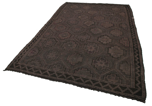 Geometric Kilim Kahverengi Geometrik Keçi Tüyü El Dokuma Halısı 193x270 Agacan