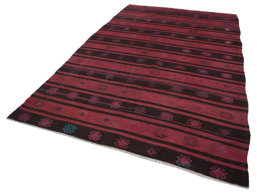 Geometric Kilim Kırmızı Geometrik Keçi Tüyü El Dokuma Halısı 190x313 Agacan