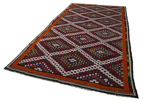 Geometric Kilim Beyaz Geometrik Keçi Tüyü El Dokuma Halısı 190x369 Agacan