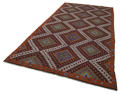 Geometric Kilim Beyaz Geometrik Keçi Tüyü El Dokuma Halısı 187x353 Agacan