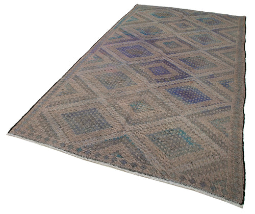 Geometric Kilim Bej Geometrik Keçi Tüyü El Dokuma Halısı 170x347 Agacan
