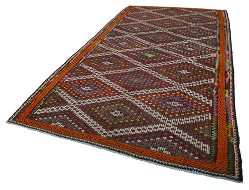 Geometric Kilim Beyaz Geometrik Keçi Tüyü El Dokuma Halısı 194x363 Agacan