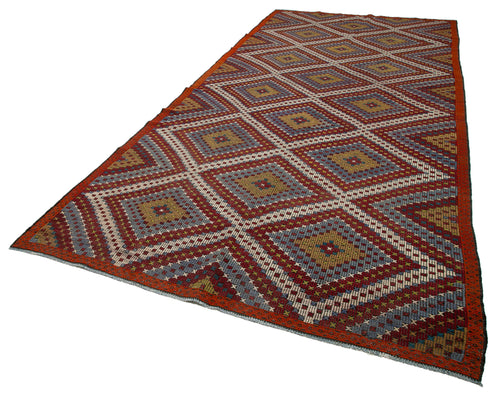 Geometric Kilim Beyaz Geometrik Keçi Tüyü El Dokuma Halısı 201x433 Agacan