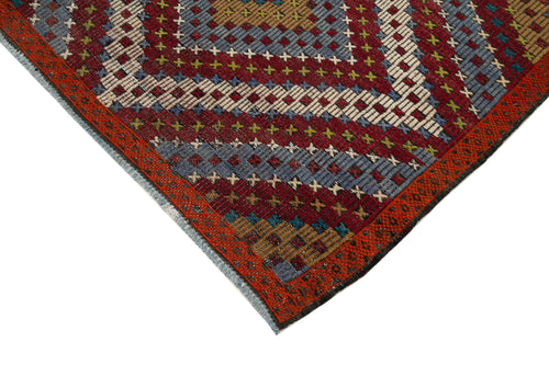 Geometric Kilim Beyaz Geometrik Keçi Tüyü El Dokuma Halısı 201x433 Agacan