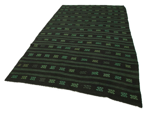 Geometric Kilim Yeşil Geometrik Keçi Tüyü El Dokuma Halısı 183x320 Agacan