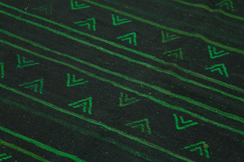 Geometric Kilim Yeşil Geometrik Keçi Tüyü El Dokuma Halısı 174x332 Agacan