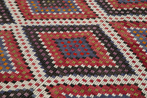 Geometric Kilim Beyaz Geometrik Keçi Tüyü El Dokuma Halısı 184x356 Agacan