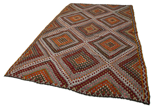 Geometric Kilim Beyaz Geometrik Keçi Tüyü El Dokuma Halısı 196x323 Agacan