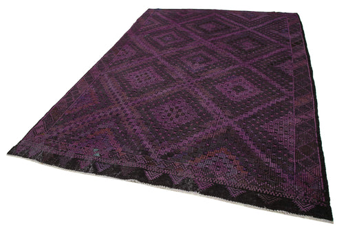 Geometric Kilim Mor Geometrik Keçi Tüyü El Dokuma Halısı 206x304 Agacan