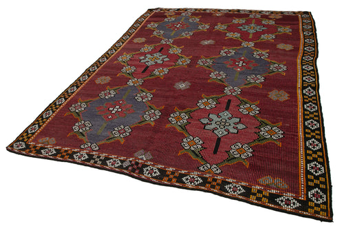 Geometric Kilim Kırmızı Geometrik Keçi Tüyü El Dokuma Halısı 223x326 Agacan