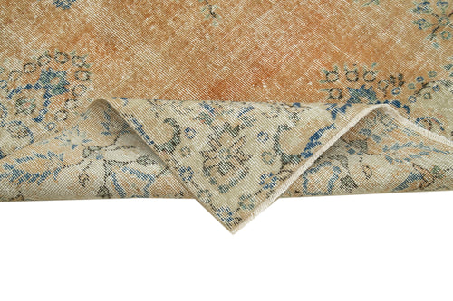 Vintage Turuncu Eskitme Pamuk Yün El Dokuma Halısı 210x315 Agacan
