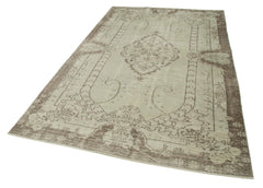 Vintage Bej Eskitme Pamuk Yün El Dokuma Halısı 170x277 Agacan