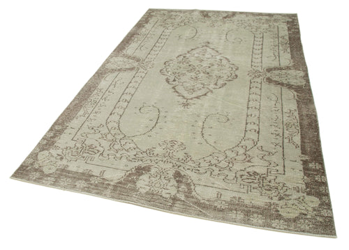 Vintage Bej Eskitme Pamuk Yün El Dokuma Halısı 170x277 Agacan