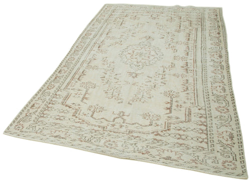 Vintage Bej Eskitme Pamuk Yün El Dokuma Halısı 163x267 Agacan