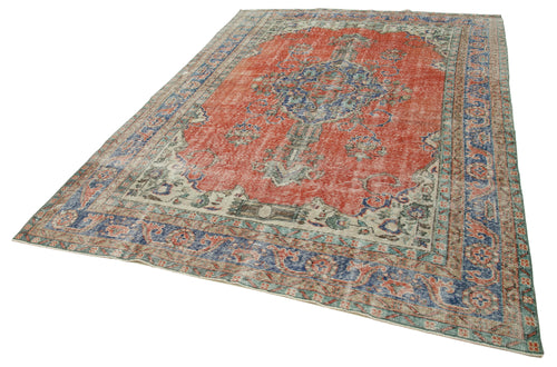 Vintage Kırmızı Eskitme Pamuk Yün El Dokuma Halısı 214x313 Agacan