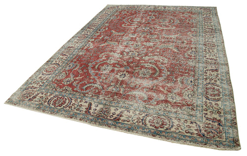 Vintage Kırmızı Eskitme Pamuk Yün El Dokuma Halısı 224x312 Agacan