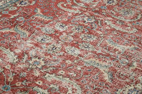 Vintage Kırmızı Eskitme Pamuk Yün El Dokuma Halısı 224x312 Agacan