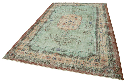 Vintage Yeşil Eskitme Pamuk Yün El Dokuma Halısı 208x323 Agacan