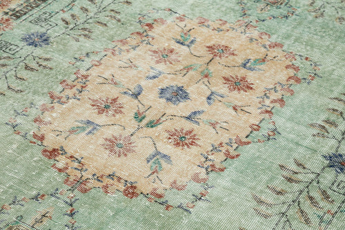 Vintage Yeşil Eskitme Pamuk Yün El Dokuma Halısı 208x323 Agacan