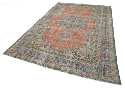 Vintage Kırmızı Eskitme Pamuk Yün El Dokuma Halısı 215x328 Agacan