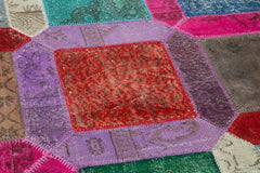 Kırk Yama Mavi Patchwork Pamuk Yün El Dokuma Halısı 159x243 Agacan