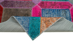 Kırk Yama Mavi Patchwork Pamuk Yün El Dokuma Halısı 159x243 Agacan