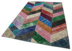Kırk Yama Mavi Patchwork Pamuk Yün El Dokuma Halısı 170x246 Agacan