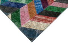 Kırk Yama Mavi Patchwork Pamuk Yün El Dokuma Halısı 170x246 Agacan