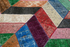 Kırk Yama Mavi Patchwork Pamuk Yün El Dokuma Halısı 170x246 Agacan