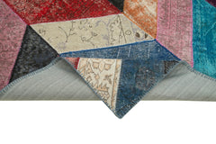 Kırk Yama Mavi Patchwork Pamuk Yün El Dokuma Halısı 170x246 Agacan