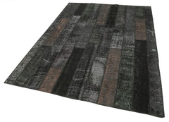 Kırk Yama Siyah Patchwork Pamuk Yün El Dokuma Halısı 171x243 Agacan