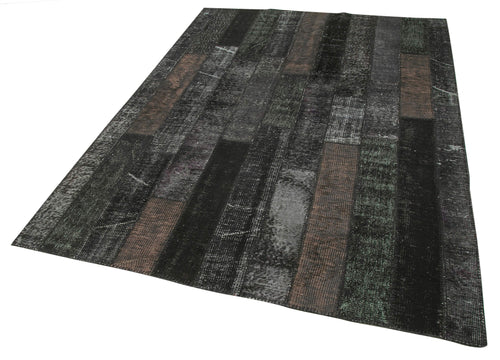 Kırk Yama Siyah Patchwork Pamuk Yün El Dokuma Halısı 171x243 Agacan