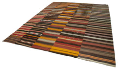 Kırk Yama Kahverengi Patchwork Pamuk Yün El Dokuma Halısı 313x410 Agacan