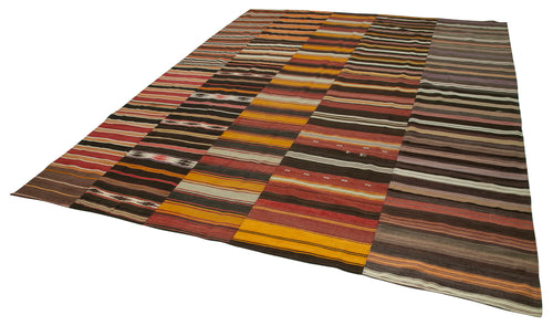 Kırk Yama Kahverengi Patchwork Pamuk Yün El Dokuma Halısı 313x410 Agacan
