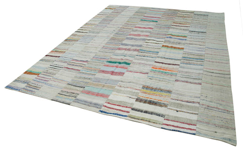 Kırk Yama Bej Patchwork Pamuk Yün El Dokuma Halısı 305x408 Agacan