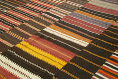 Kırk Yama Kahverengi Patchwork Pamuk Yün El Dokuma Halısı 312x408 Agacan